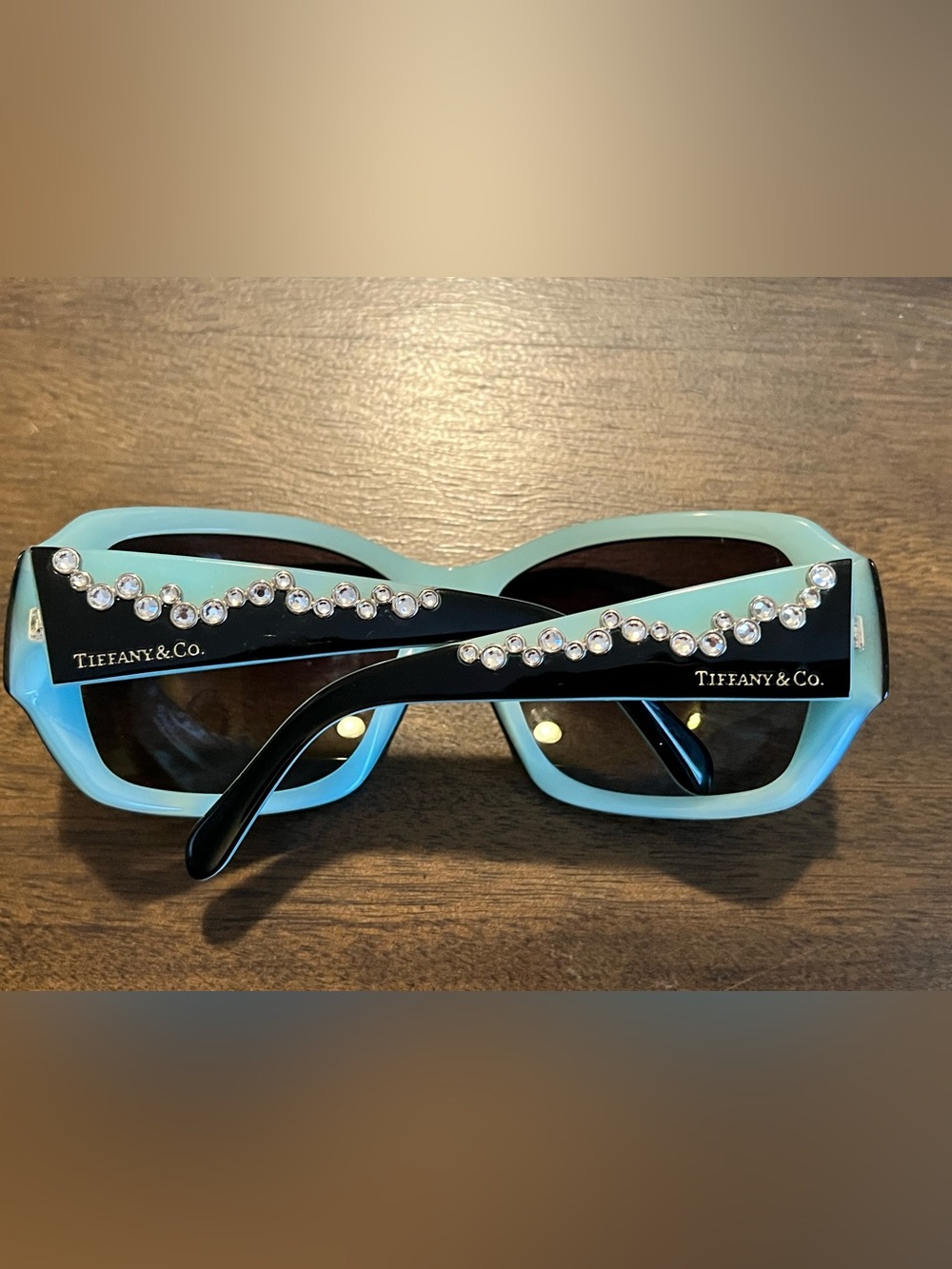 Tiffany & Co. Black and Tiffany Blue Crystal-Trim Sunglasses